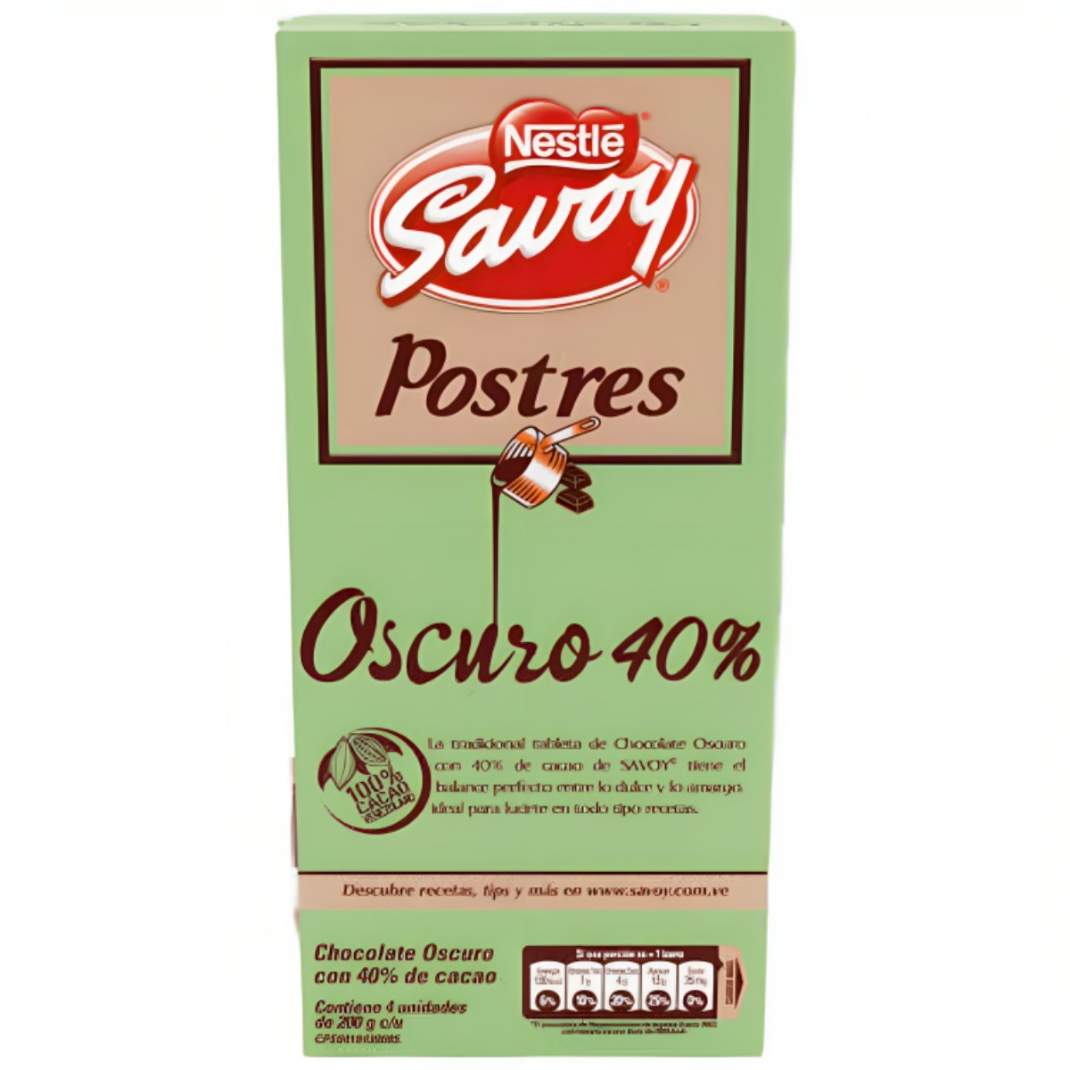 Savoy Postres Chocolate 40% Cacao Box - 4 Unidades - Sabores Market Wholesale