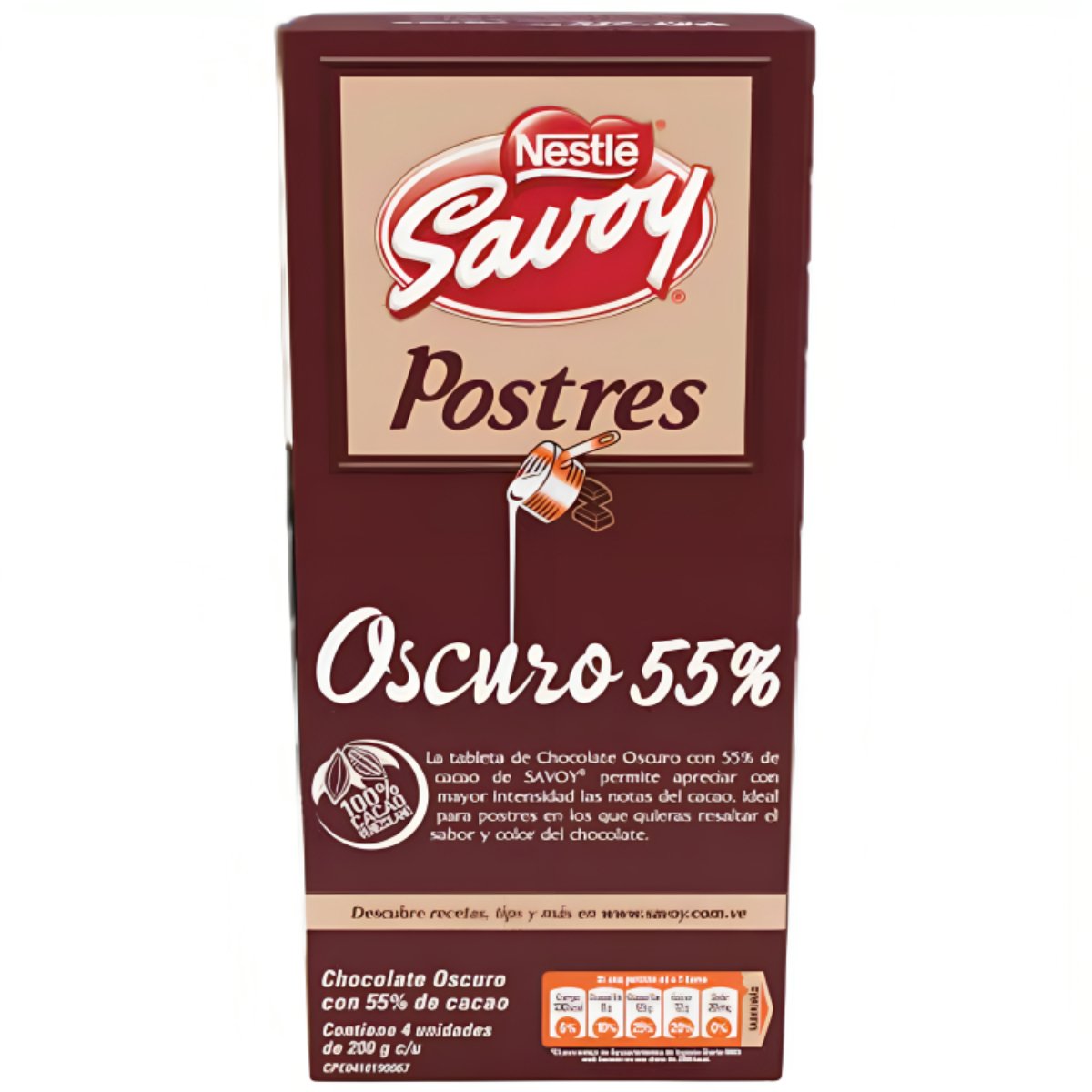 Savoy Postres Chocolate 55% Cacao Box - 4 Unidades - Sabores Market Wholesale